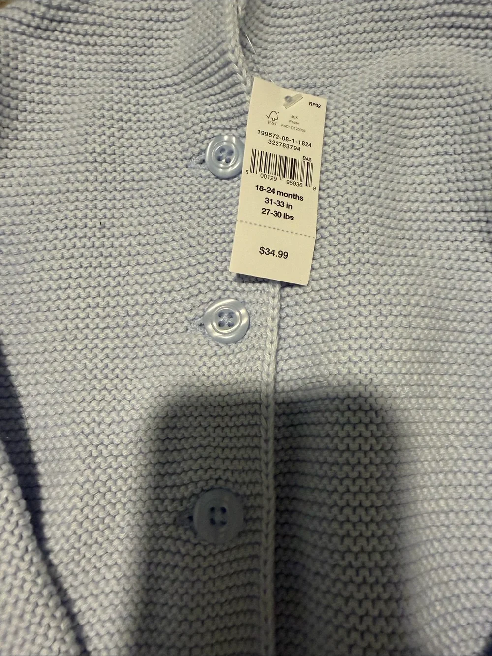 GAP Baby Knit Hooded Cardigan in Baby Blue 18-24 months